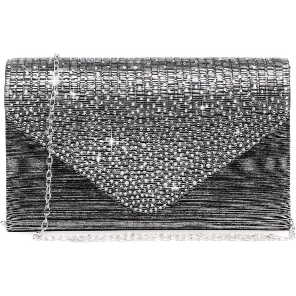 ⚡Women's Magnetic Closure Chain Strap Crossbody Envelope Gray Clutch Handbag